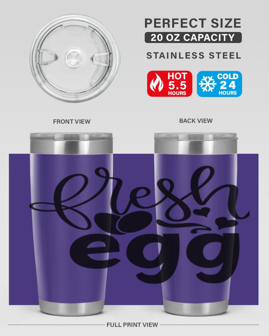 Fresh Egg 93# 20oz Tumbler in stainless steel with a drink-thru lid, showcasing its sleek design and vibrant color.