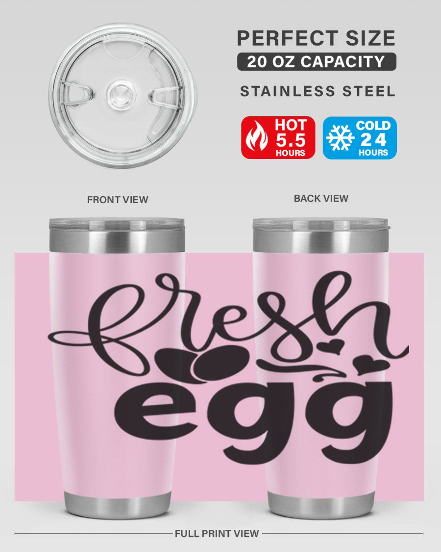 Fresh Egg 93# 20oz Tumbler in stainless steel with a drink-thru lid, showcasing its sleek design and vibrant color.