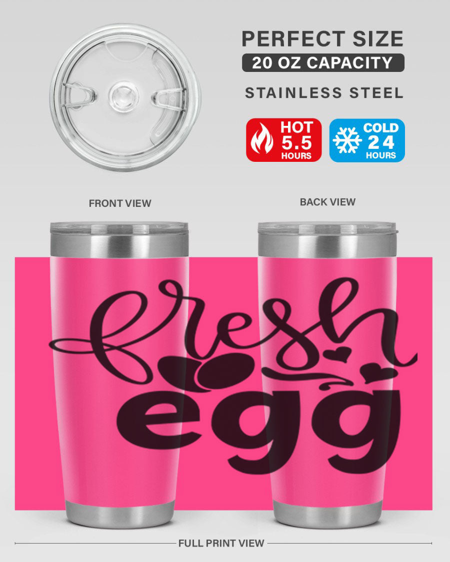 Fresh Egg 93# 20oz Tumbler in stainless steel with a drink-thru lid, showcasing its sleek design and vibrant color.