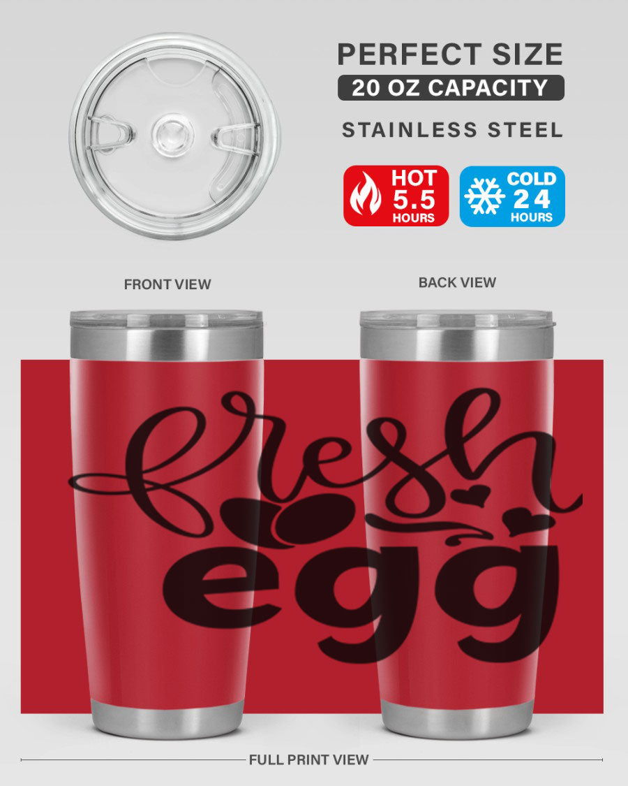 Fresh Egg 93# 20oz Tumbler in stainless steel with a drink-thru lid, showcasing its sleek design and vibrant color.