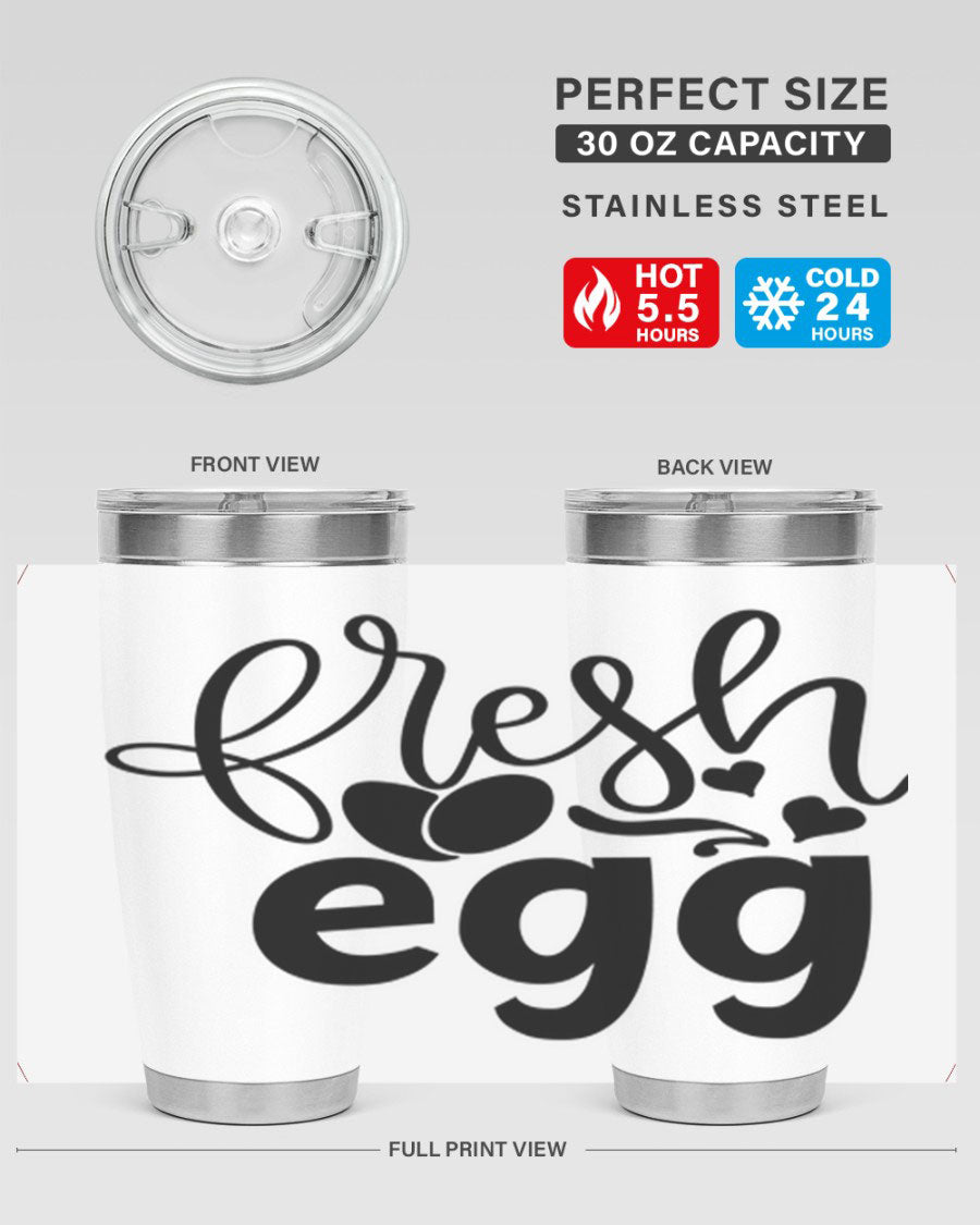 Fresh Egg 93# 20oz Tumbler in stainless steel with a drink-thru lid, showcasing its sleek design and vibrant color.