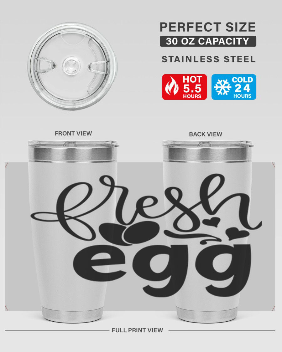 Fresh Egg 93# 20oz Tumbler in stainless steel with a drink-thru lid, showcasing its sleek design and vibrant color.