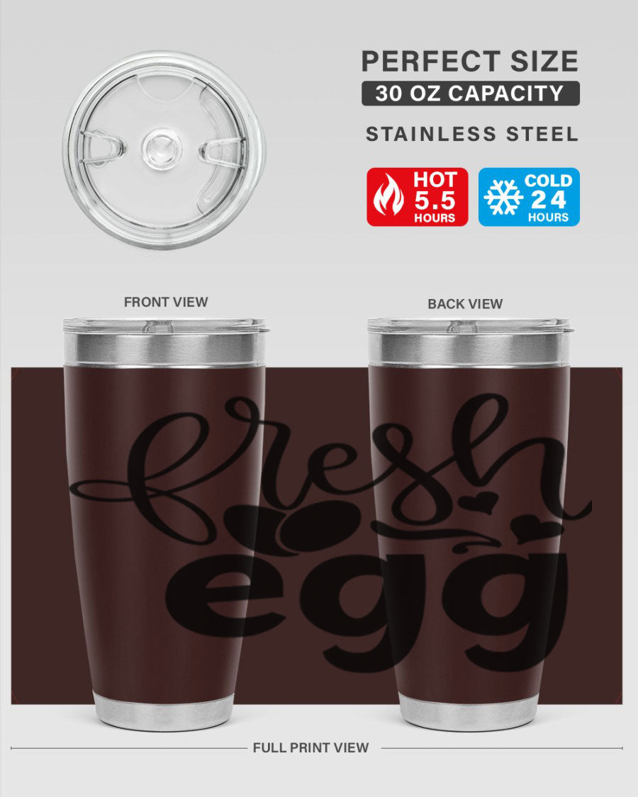 Fresh Egg 93# 20oz Tumbler in stainless steel with a drink-thru lid, showcasing its sleek design and vibrant color.