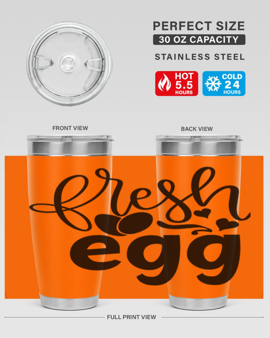 Fresh Egg 93# 20oz Tumbler in stainless steel with a drink-thru lid, showcasing its sleek design and vibrant color.