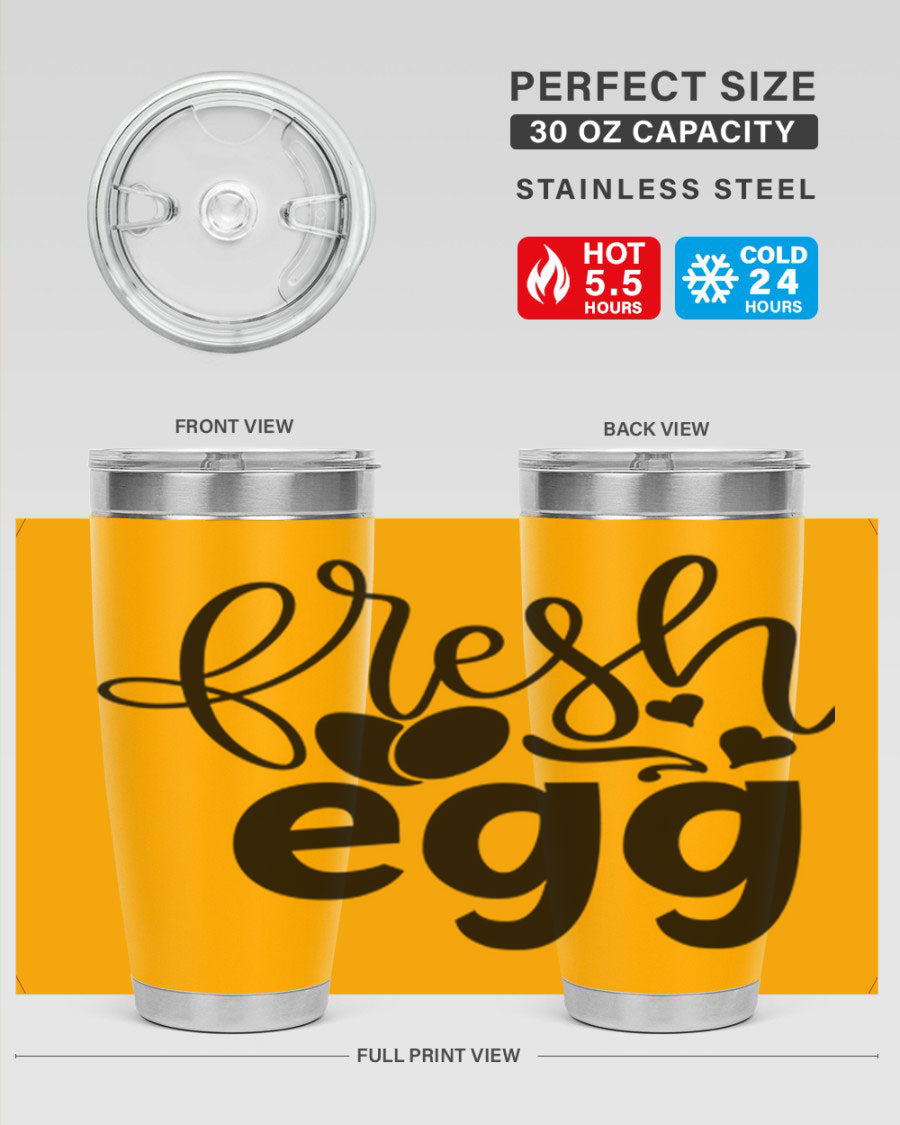Fresh Egg 93# 20oz Tumbler in stainless steel with a drink-thru lid, showcasing its sleek design and vibrant color.