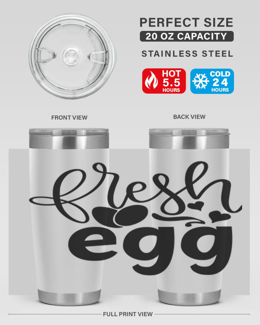 Fresh Egg 93# 20oz Tumbler in stainless steel with a drink-thru lid, showcasing its sleek design and vibrant color.