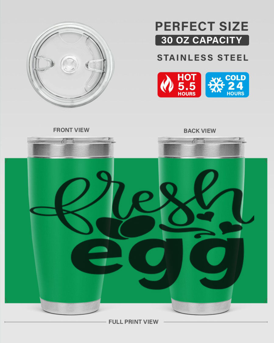 Fresh Egg 93# 20oz Tumbler in stainless steel with a drink-thru lid, showcasing its sleek design and vibrant color.