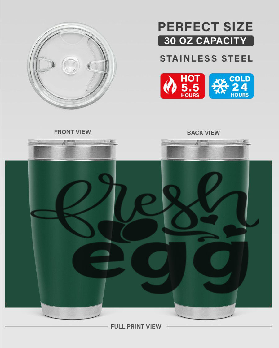 Fresh Egg 93# 20oz Tumbler in stainless steel with a drink-thru lid, showcasing its sleek design and vibrant color.
