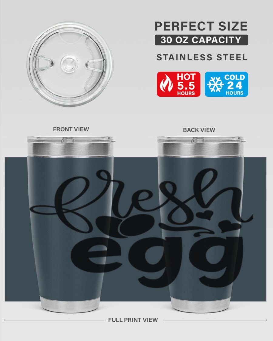 Fresh Egg 93# 20oz Tumbler in stainless steel with a drink-thru lid, showcasing its sleek design and vibrant color.