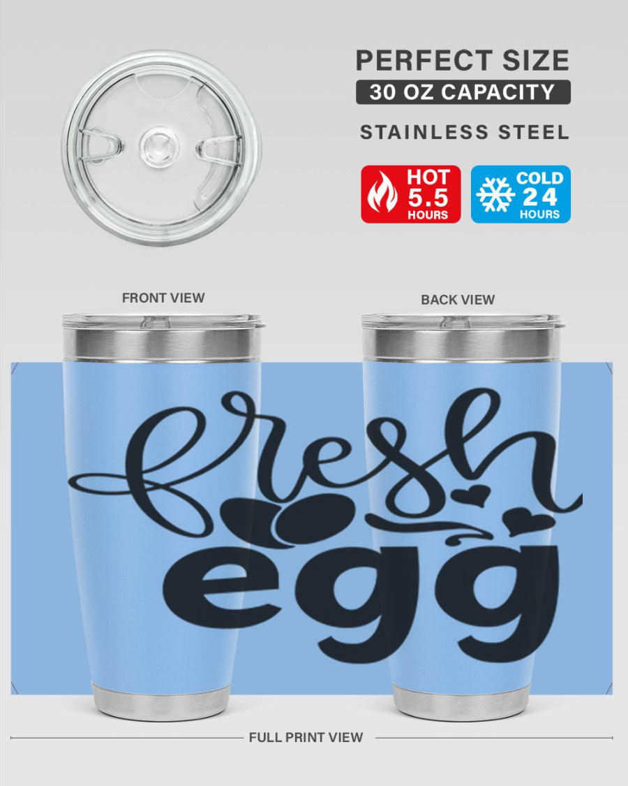 Fresh Egg 93# 20oz Tumbler in stainless steel with a drink-thru lid, showcasing its sleek design and vibrant color.