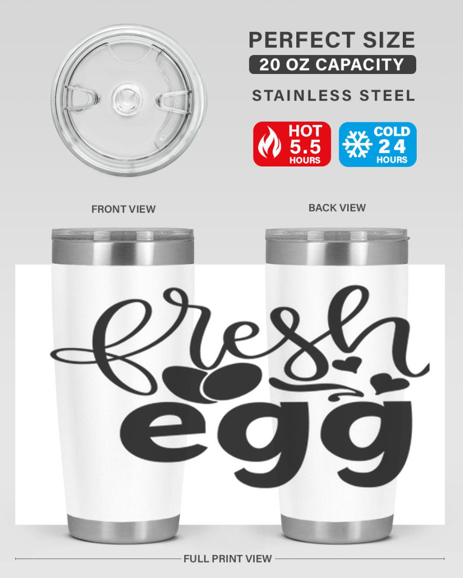 Fresh Egg 93# 20oz Tumbler in stainless steel with a drink-thru lid, showcasing its sleek design and vibrant color.