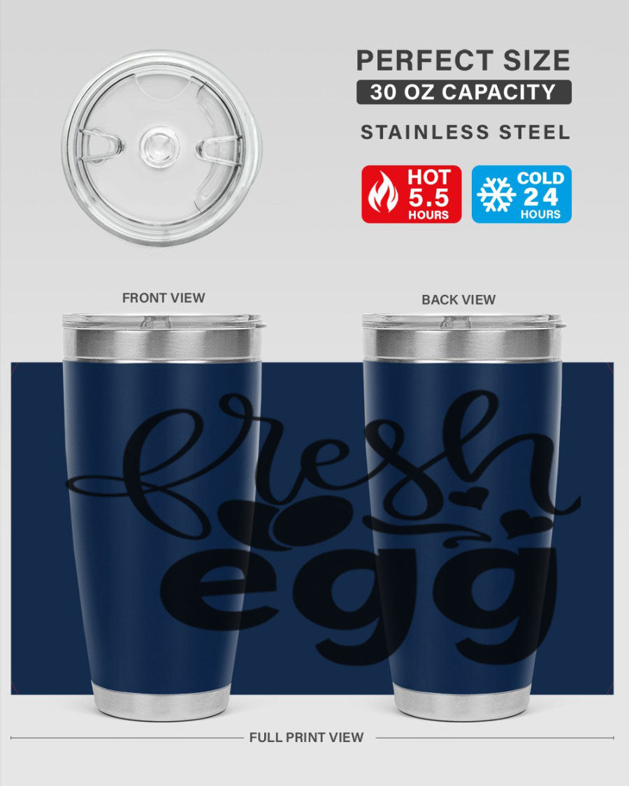 Fresh Egg 93# 20oz Tumbler in stainless steel with a drink-thru lid, showcasing its sleek design and vibrant color.