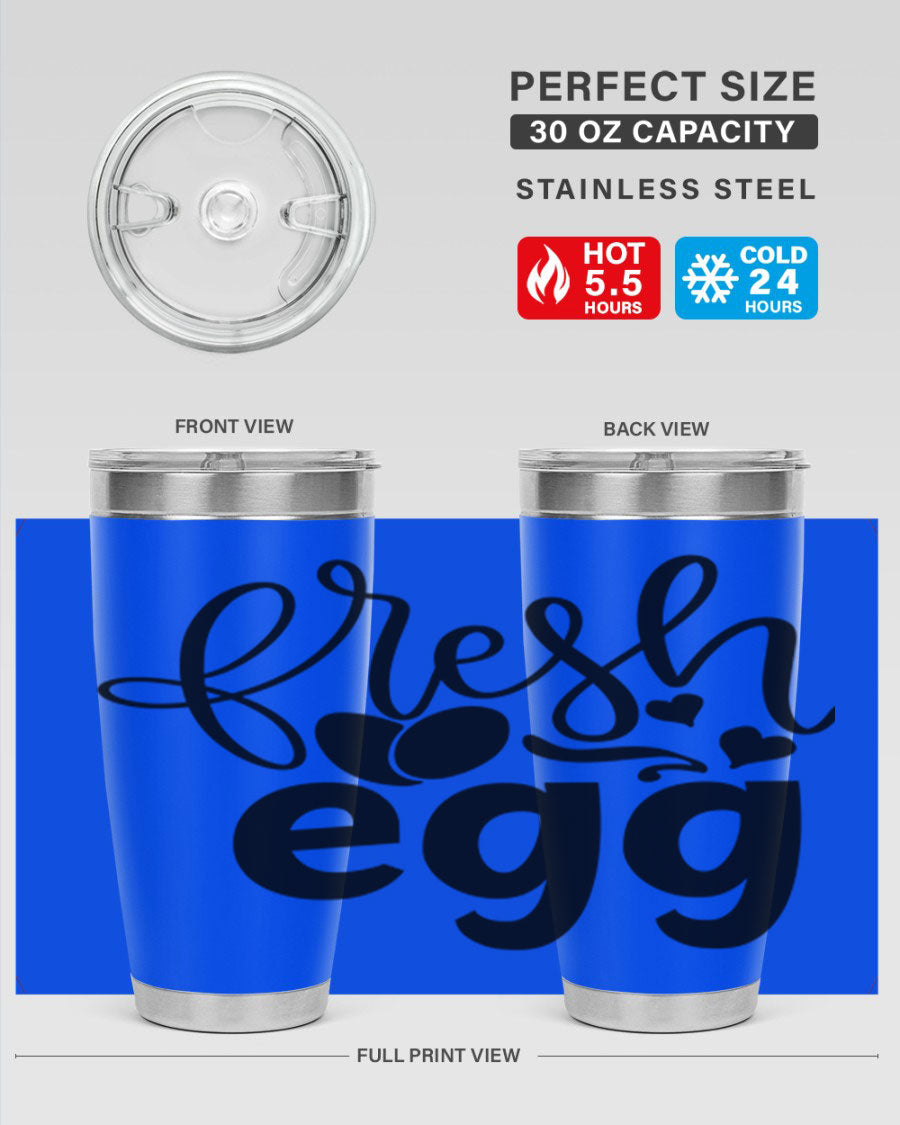 Fresh Egg 93# 20oz Tumbler in stainless steel with a drink-thru lid, showcasing its sleek design and vibrant color.