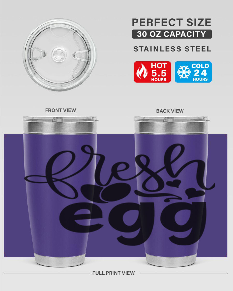 Fresh Egg 93# 20oz Tumbler in stainless steel with a drink-thru lid, showcasing its sleek design and vibrant color.