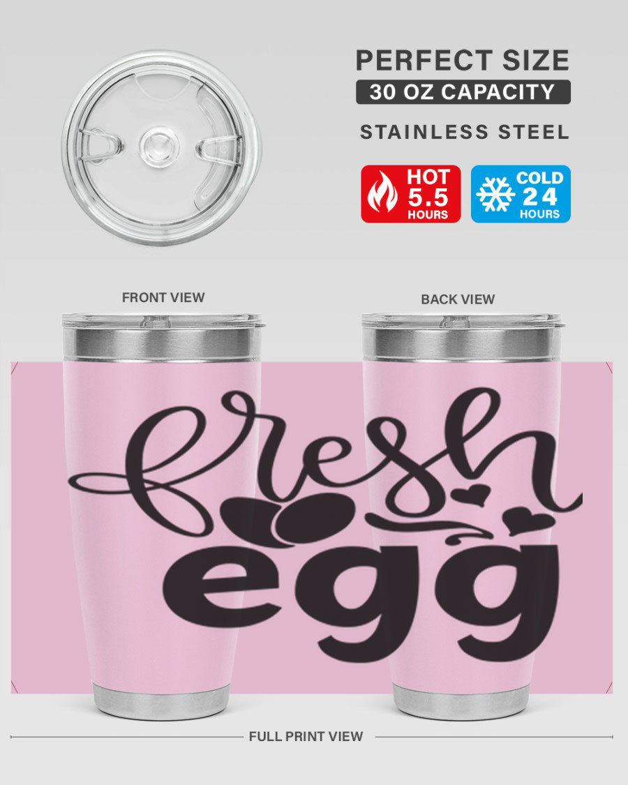 Fresh Egg 93# 20oz Tumbler in stainless steel with a drink-thru lid, showcasing its sleek design and vibrant color.