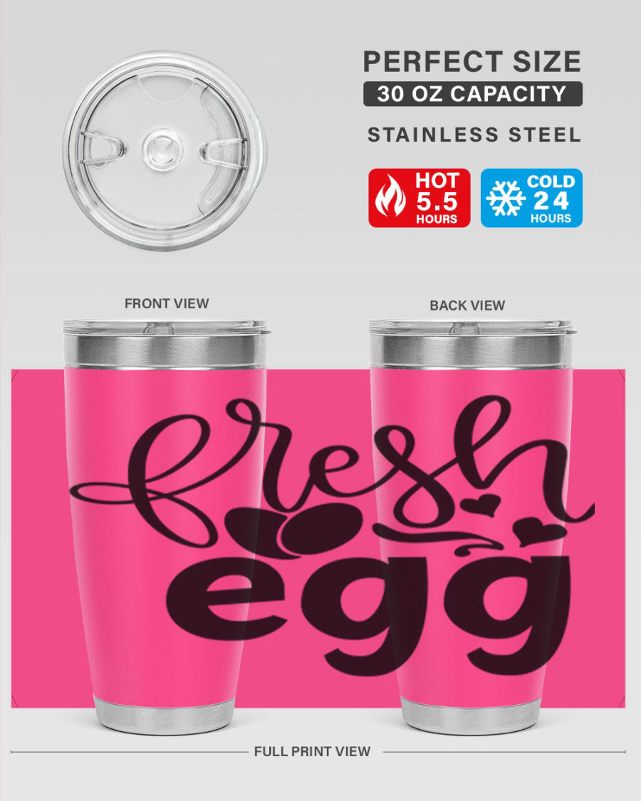 Fresh Egg 93# 20oz Tumbler in stainless steel with a drink-thru lid, showcasing its sleek design and vibrant color.