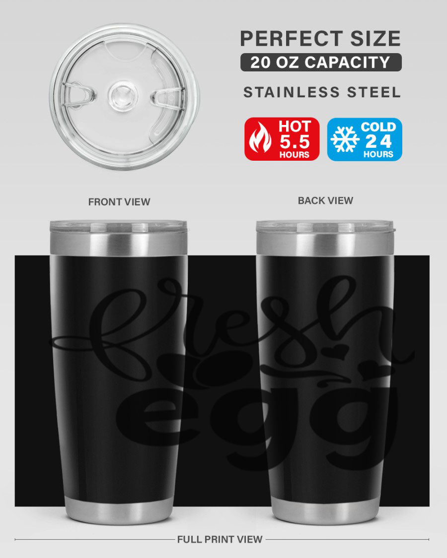 Fresh Egg 93# 20oz Tumbler in stainless steel with a drink-thru lid, showcasing its sleek design and vibrant color.