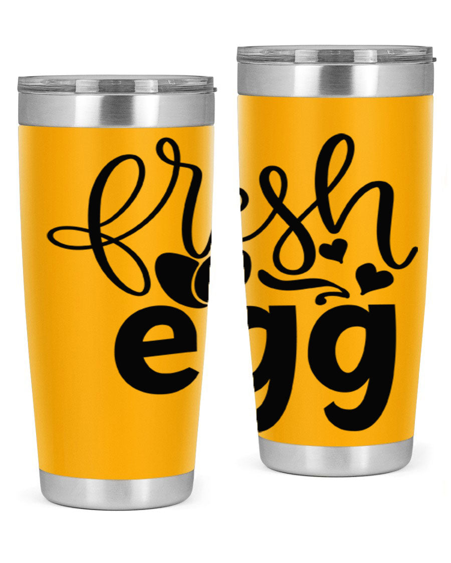 Fresh Egg 93# 20oz Tumbler in stainless steel with a drink-thru lid, showcasing its sleek design and vibrant color.