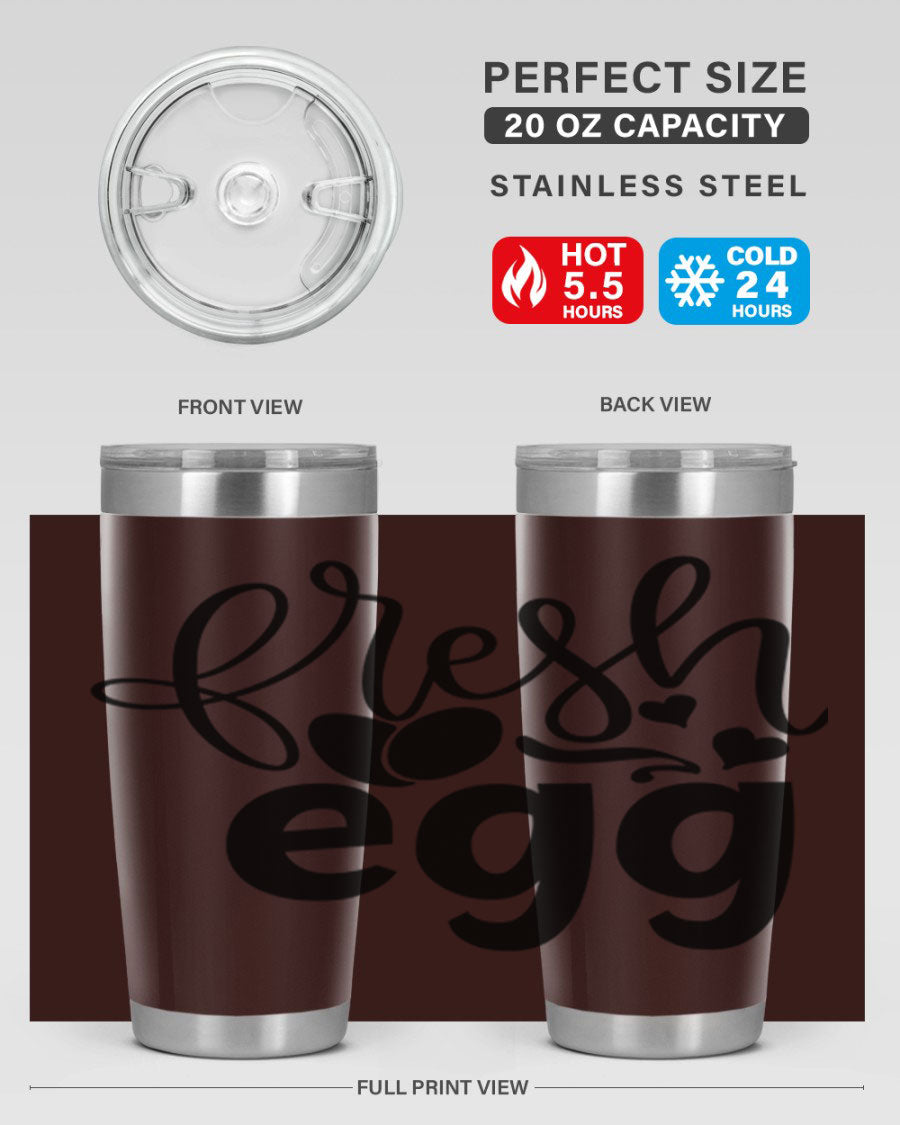 Fresh Egg 93# 20oz Tumbler in stainless steel with a drink-thru lid, showcasing its sleek design and vibrant color.