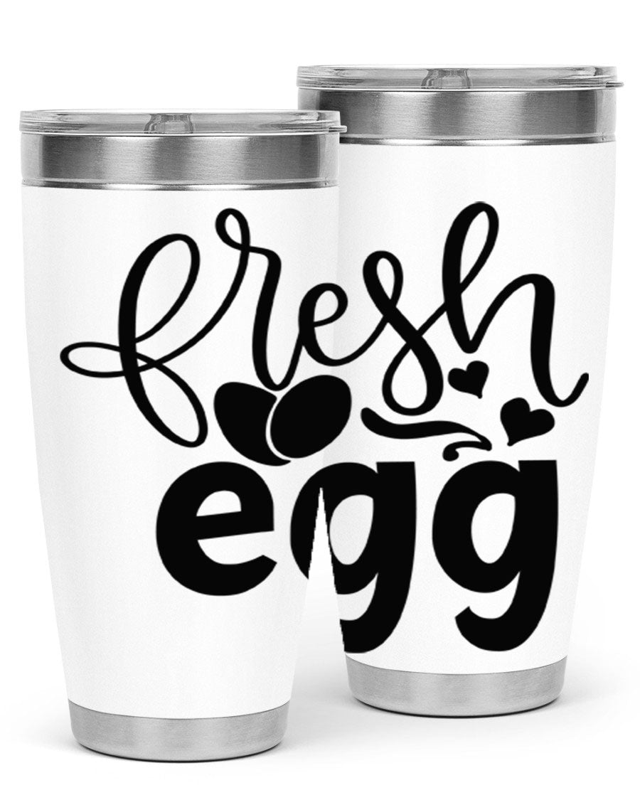 Fresh Egg 93# 20oz Tumbler in stainless steel with a drink-thru lid, showcasing its sleek design and vibrant color.