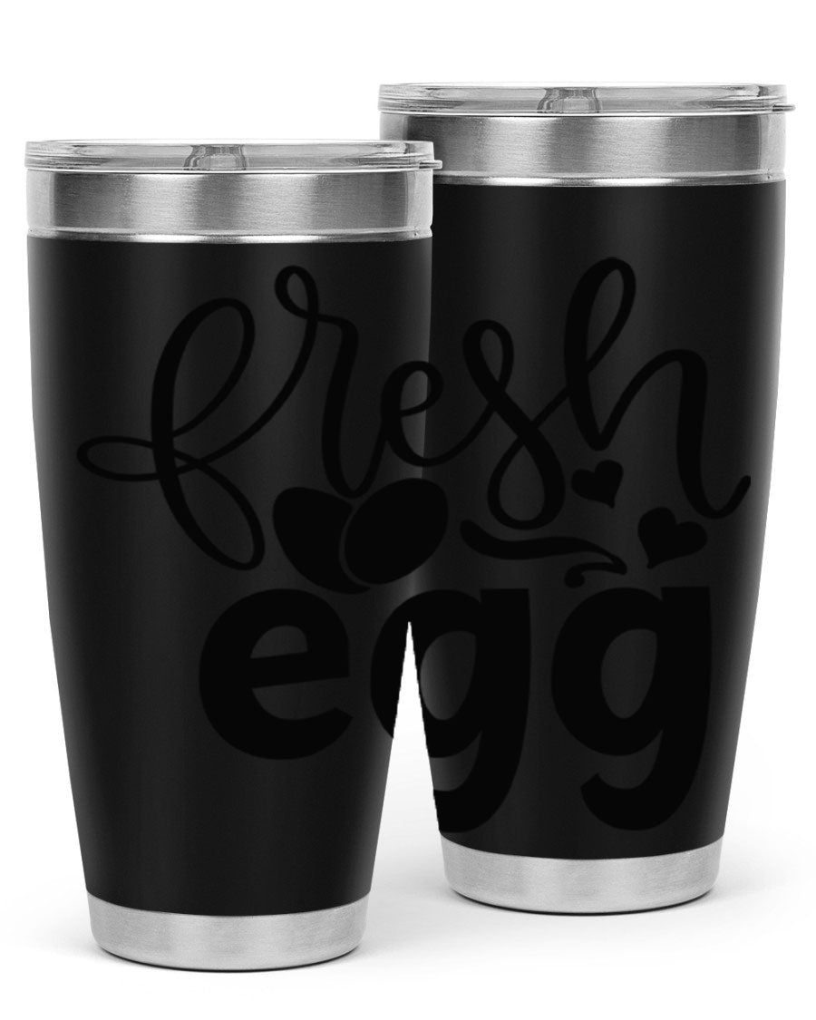 Fresh Egg 93# 20oz Tumbler in stainless steel with a drink-thru lid, showcasing its sleek design and vibrant color.