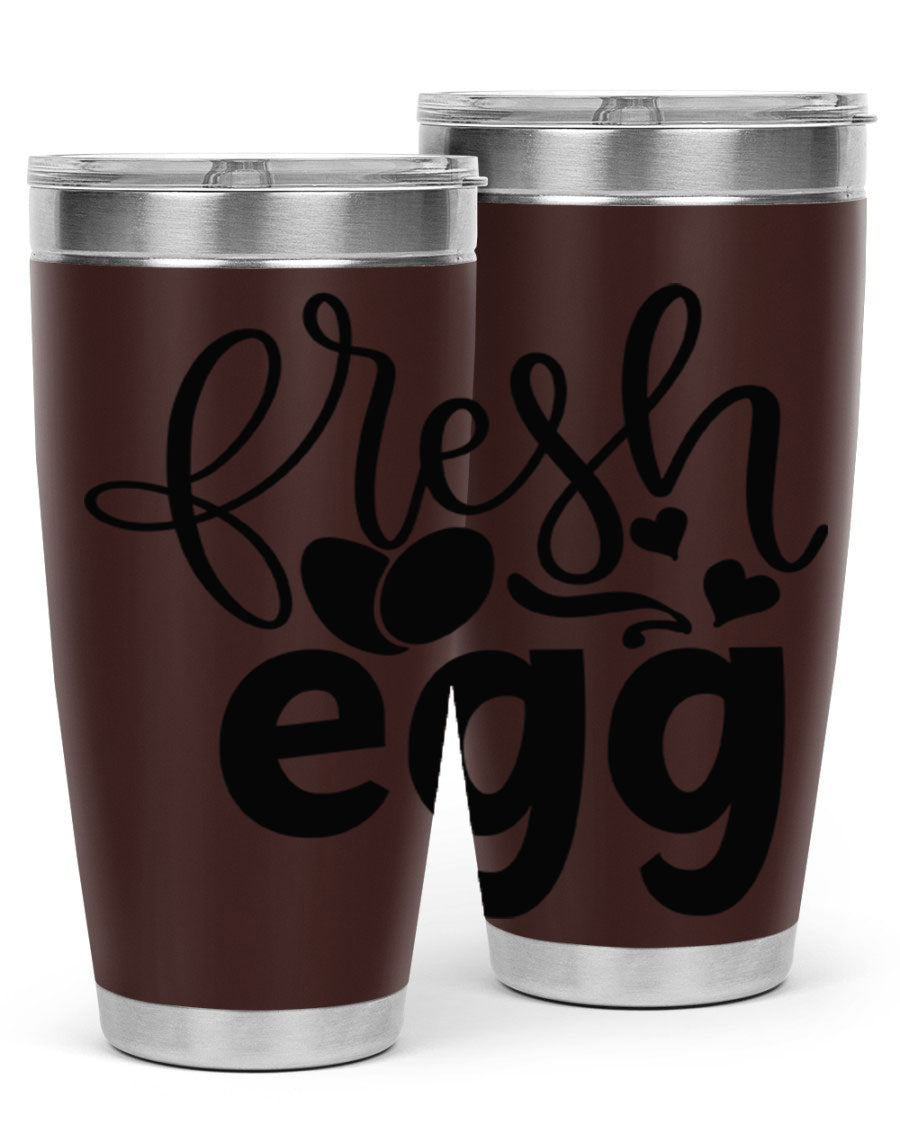 Fresh Egg 93# 20oz Tumbler in stainless steel with a drink-thru lid, showcasing its sleek design and vibrant color.
