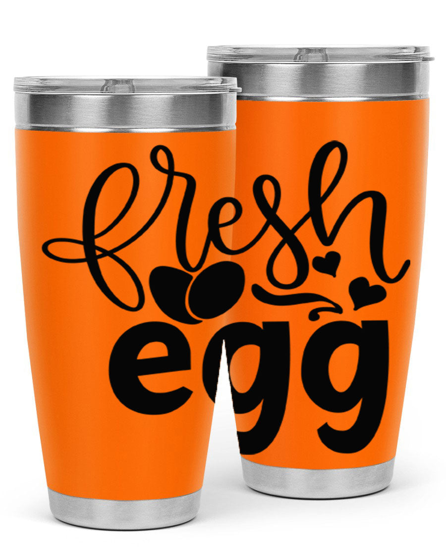 Fresh Egg 93# 20oz Tumbler in stainless steel with a drink-thru lid, showcasing its sleek design and vibrant color.