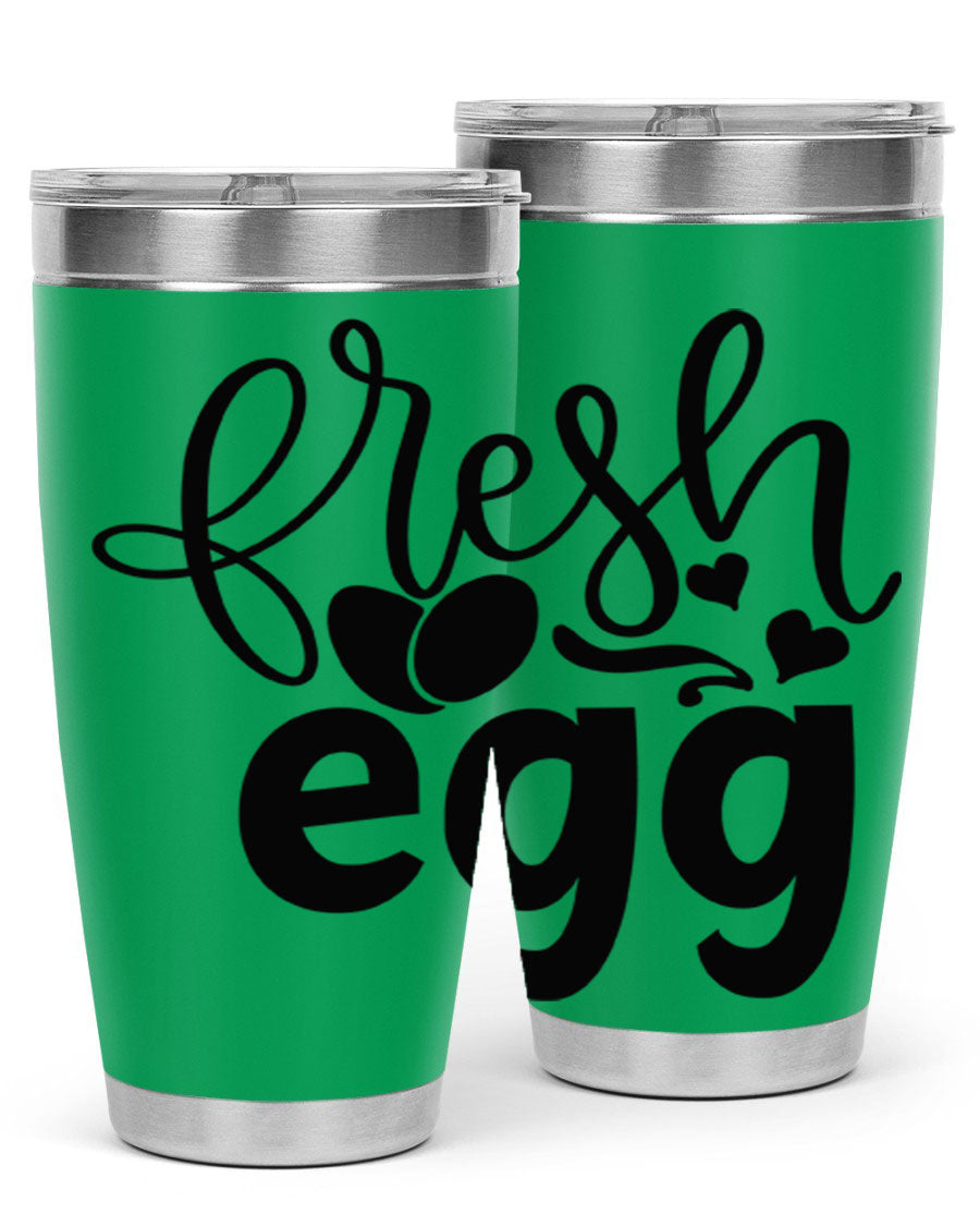 Fresh Egg 93# 20oz Tumbler in stainless steel with a drink-thru lid, showcasing its sleek design and vibrant color.