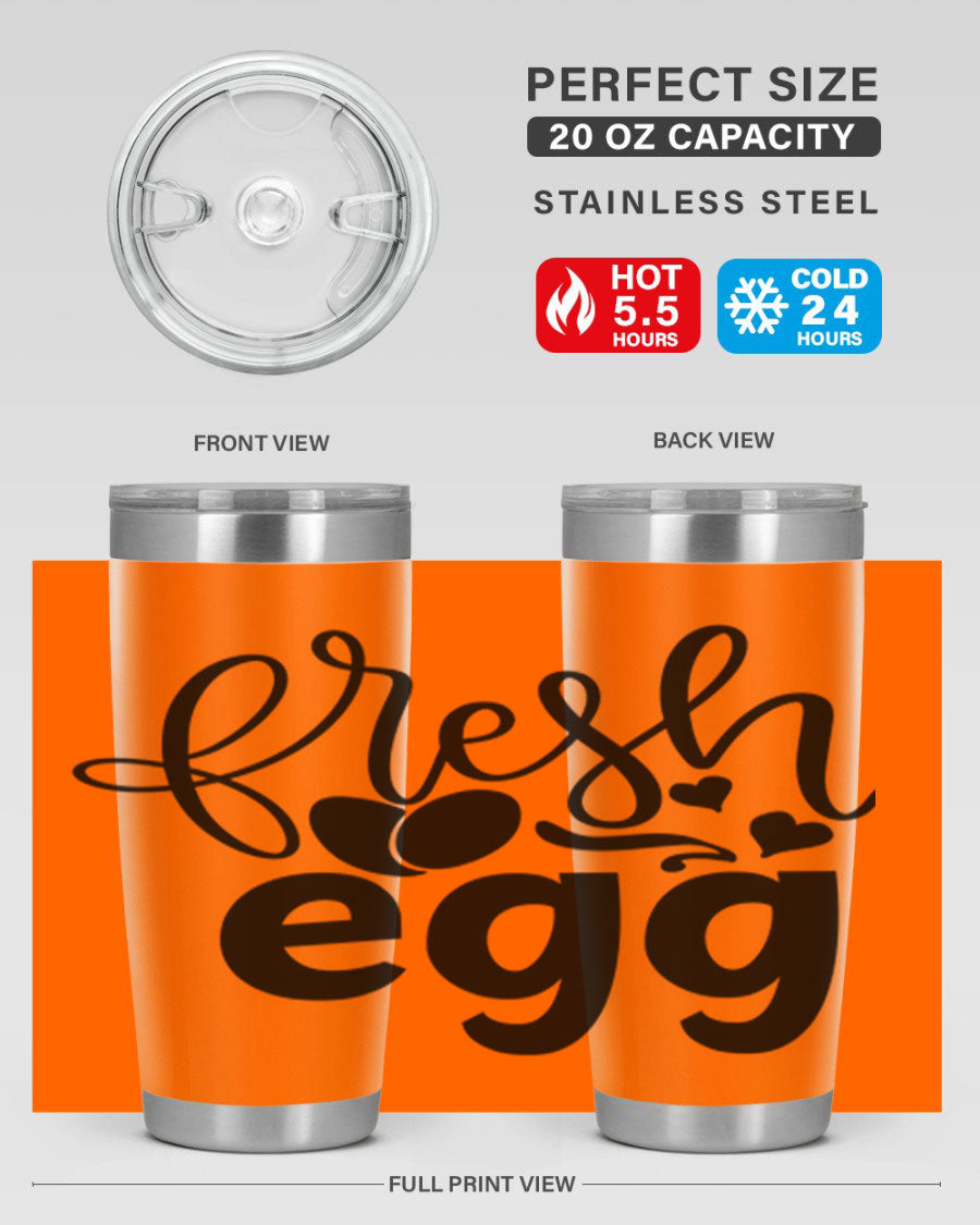 Fresh Egg 93# 20oz Tumbler in stainless steel with a drink-thru lid, showcasing its sleek design and vibrant color.