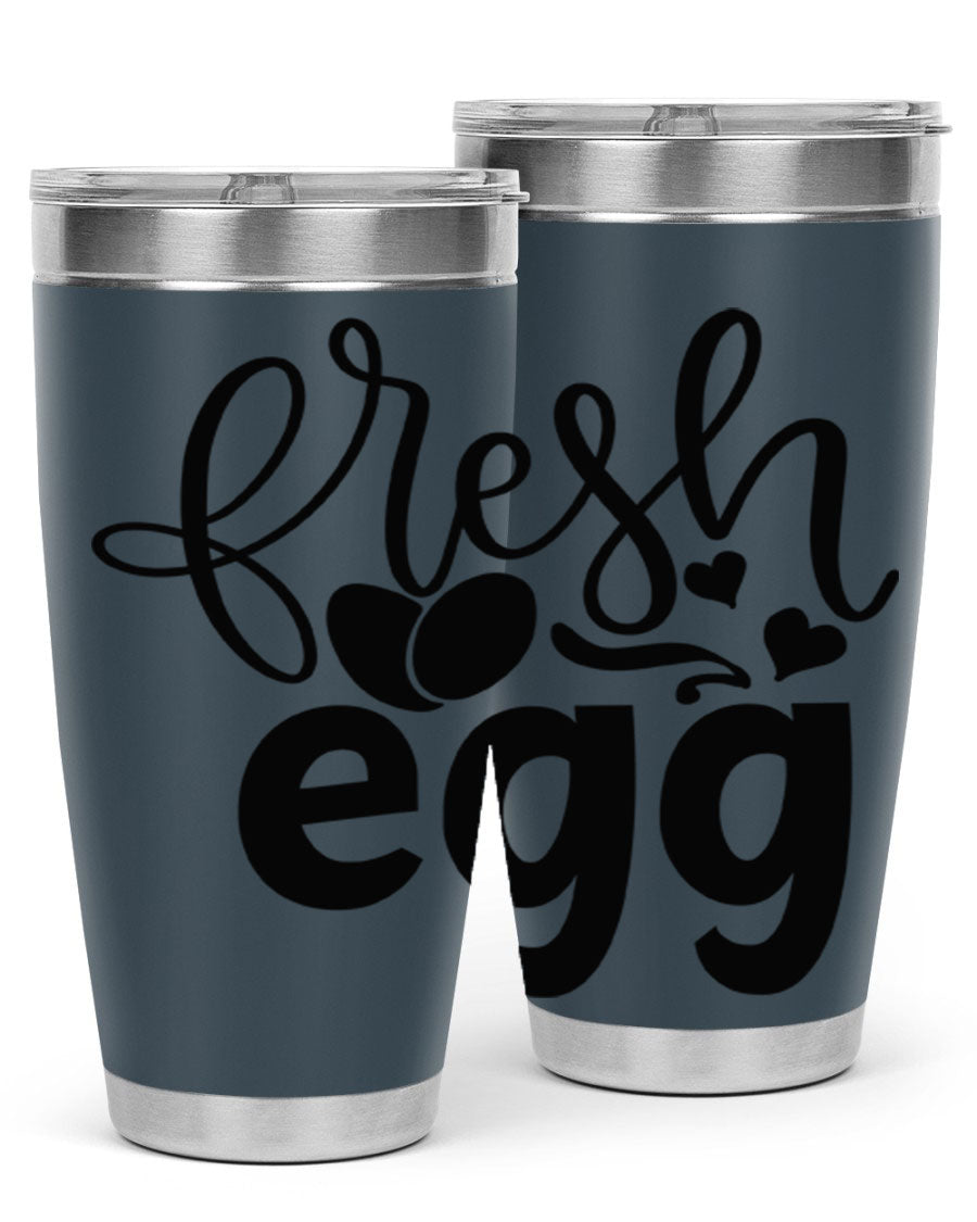 Fresh Egg 93# 20oz Tumbler in stainless steel with a drink-thru lid, showcasing its sleek design and vibrant color.