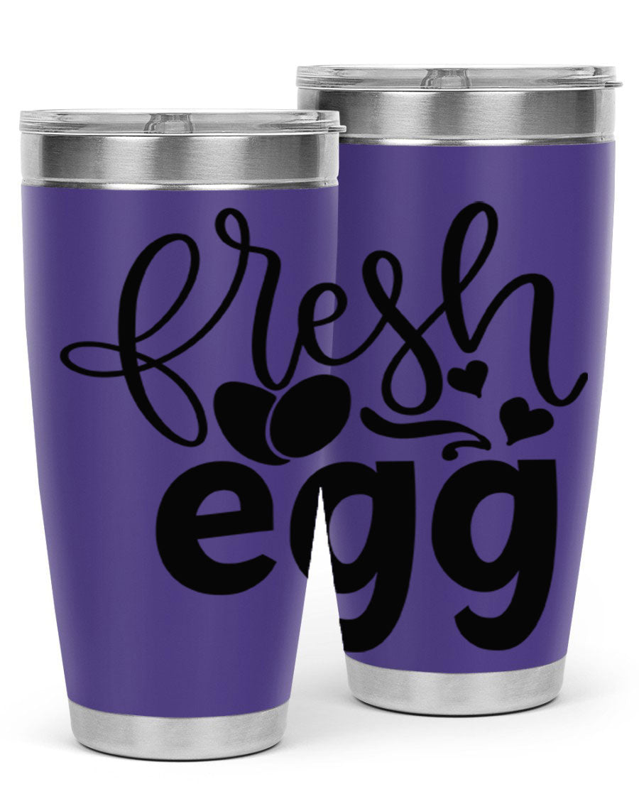 Fresh Egg 93# 20oz Tumbler in stainless steel with a drink-thru lid, showcasing its sleek design and vibrant color.