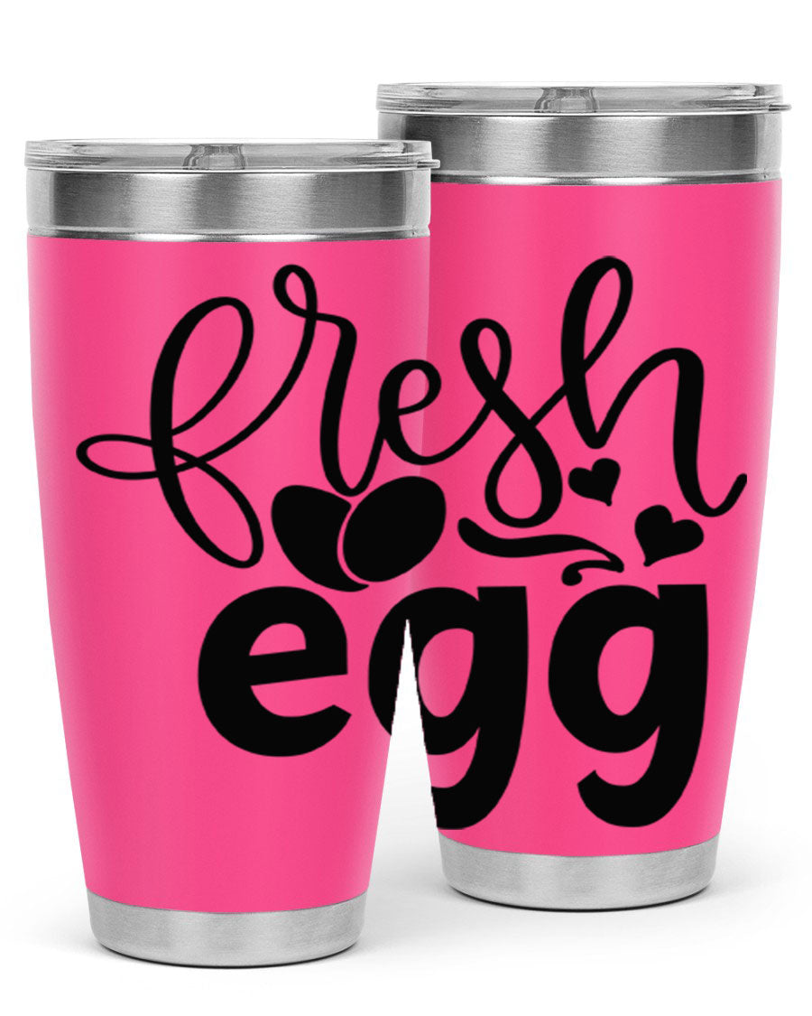 Fresh Egg 93# 20oz Tumbler in stainless steel with a drink-thru lid, showcasing its sleek design and vibrant color.