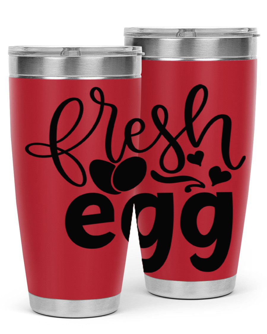 Fresh Egg 93# 20oz Tumbler in stainless steel with a drink-thru lid, showcasing its sleek design and vibrant color.