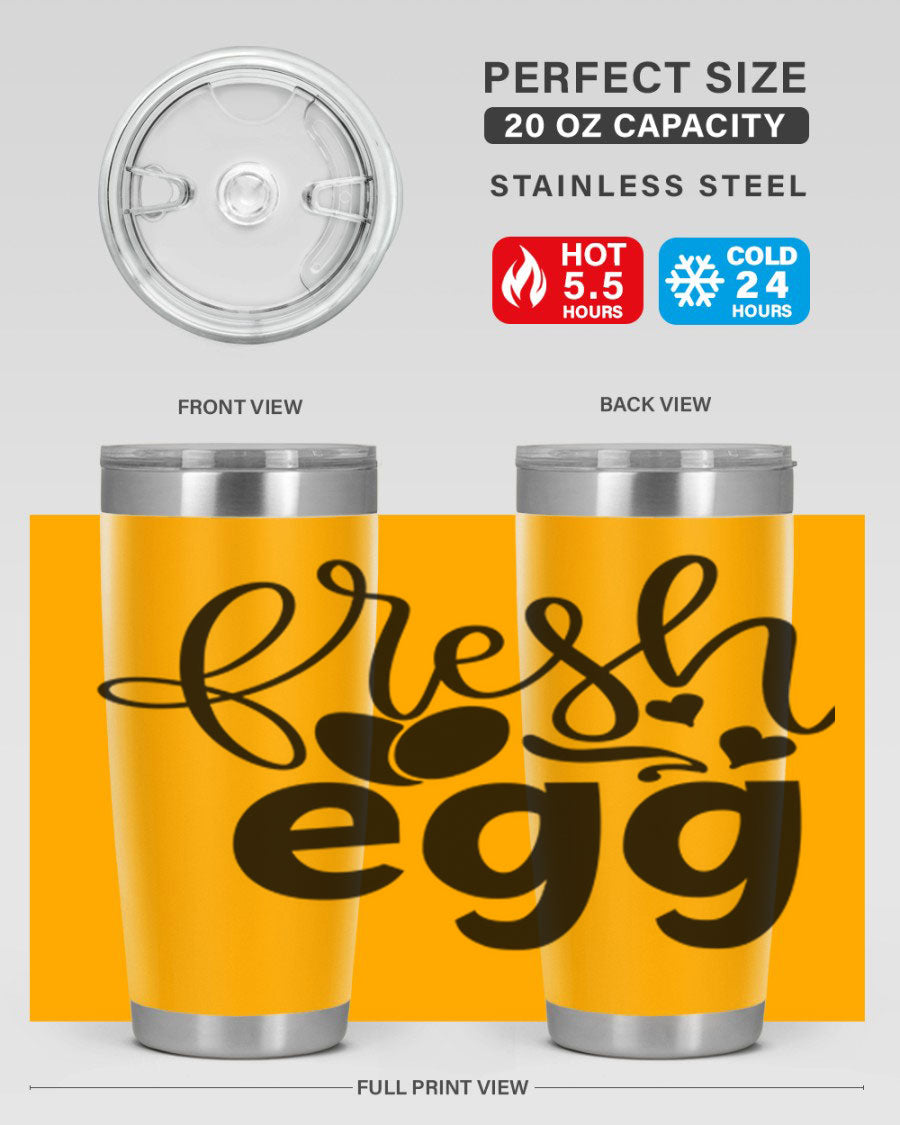 Fresh Egg 93# 20oz Tumbler in stainless steel with a drink-thru lid, showcasing its sleek design and vibrant color.