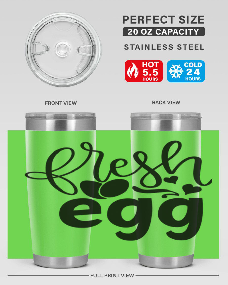 Fresh Egg 93# 20oz Tumbler in stainless steel with a drink-thru lid, showcasing its sleek design and vibrant color.
