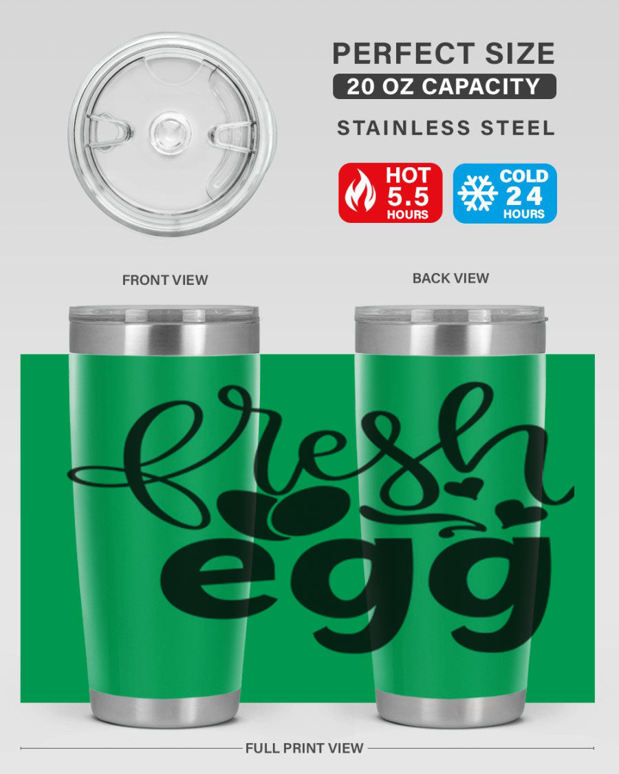 Fresh Egg 93# 20oz Tumbler in stainless steel with a drink-thru lid, showcasing its sleek design and vibrant color.