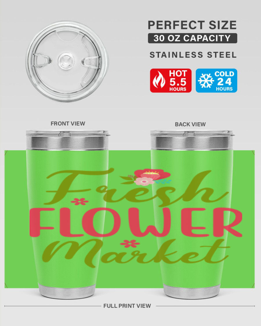 Fresh Flower Market 144# Spring Tumbler in vibrant floral design, showcasing double wall vacuum stainless steel construction.
