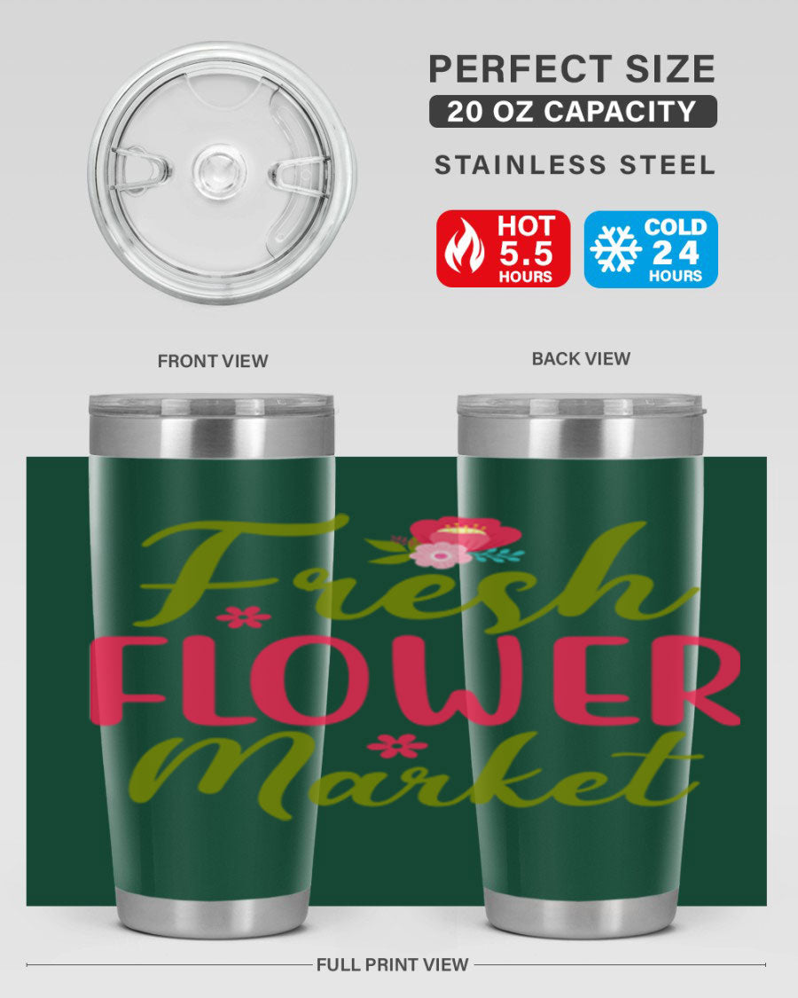 Fresh Flower Market 144# Spring Tumbler in vibrant floral design, showcasing double wall vacuum stainless steel construction.
