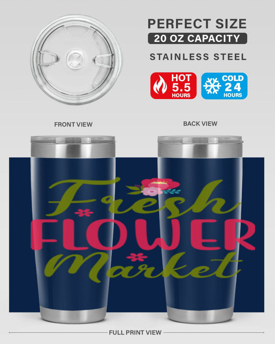 Fresh Flower Market 144# Spring Tumbler in vibrant floral design, showcasing double wall vacuum stainless steel construction.