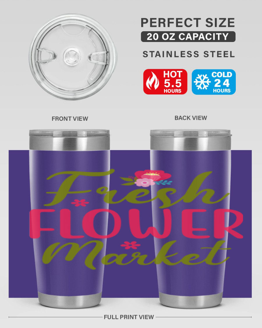 Fresh Flower Market 144# Spring Tumbler in vibrant floral design, showcasing double wall vacuum stainless steel construction.