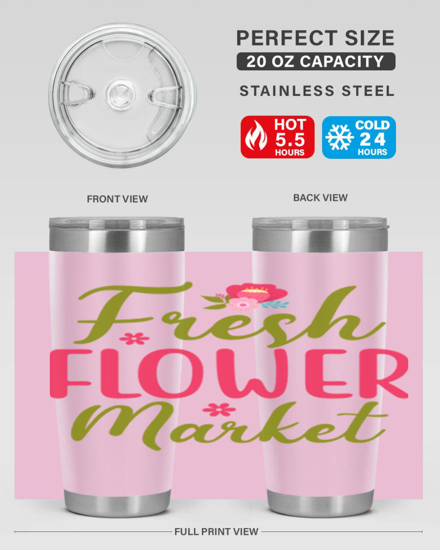 Fresh Flower Market 144# Spring Tumbler in vibrant floral design, showcasing double wall vacuum stainless steel construction.