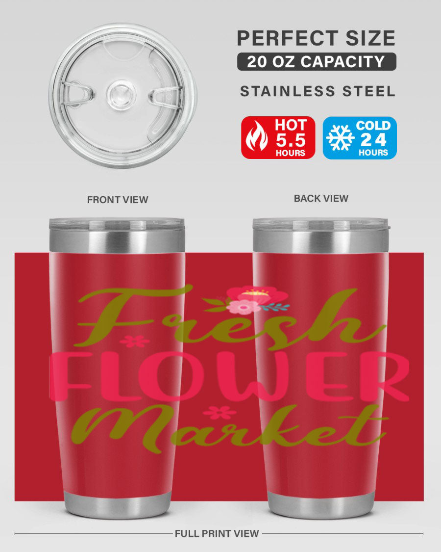 Fresh Flower Market 144# Spring Tumbler in vibrant floral design, showcasing double wall vacuum stainless steel construction.