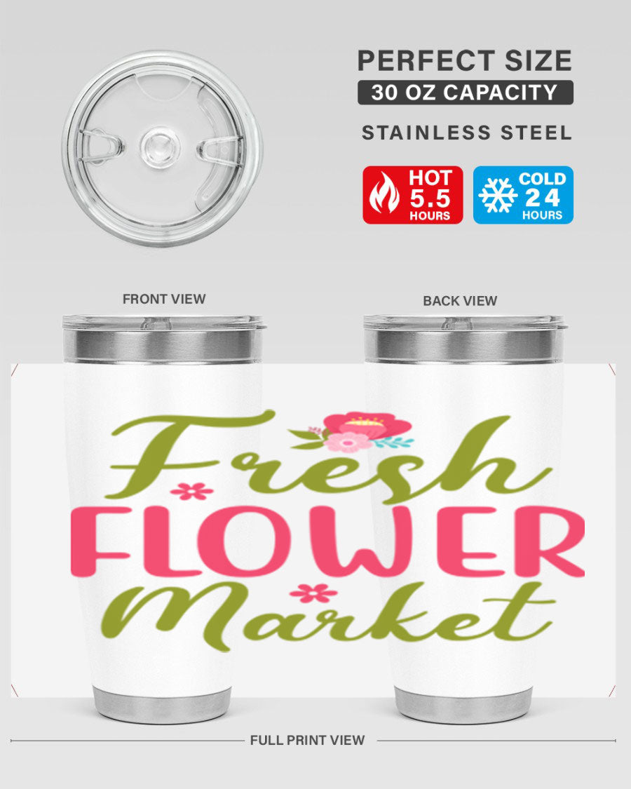 Fresh Flower Market 144# Spring Tumbler in vibrant floral design, showcasing double wall vacuum stainless steel construction.