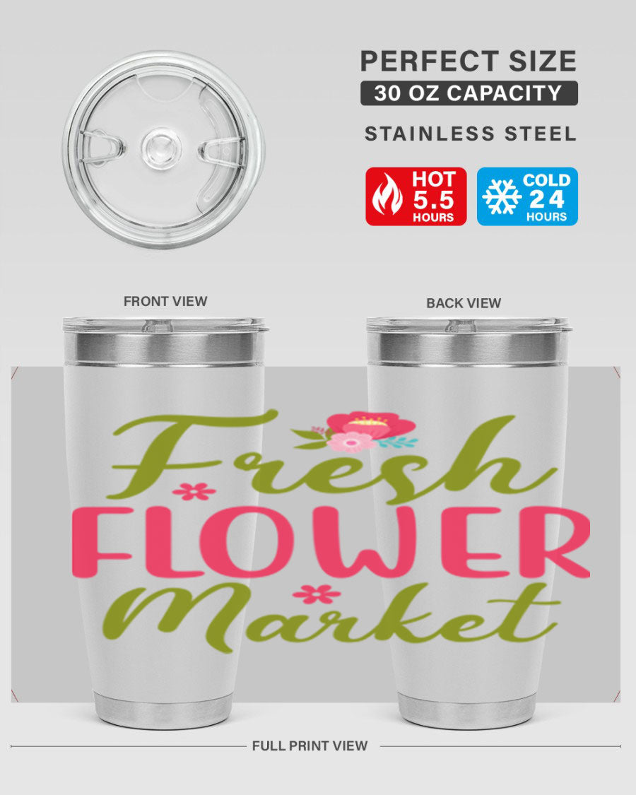 Fresh Flower Market 144# Spring Tumbler in vibrant floral design, showcasing double wall vacuum stainless steel construction.