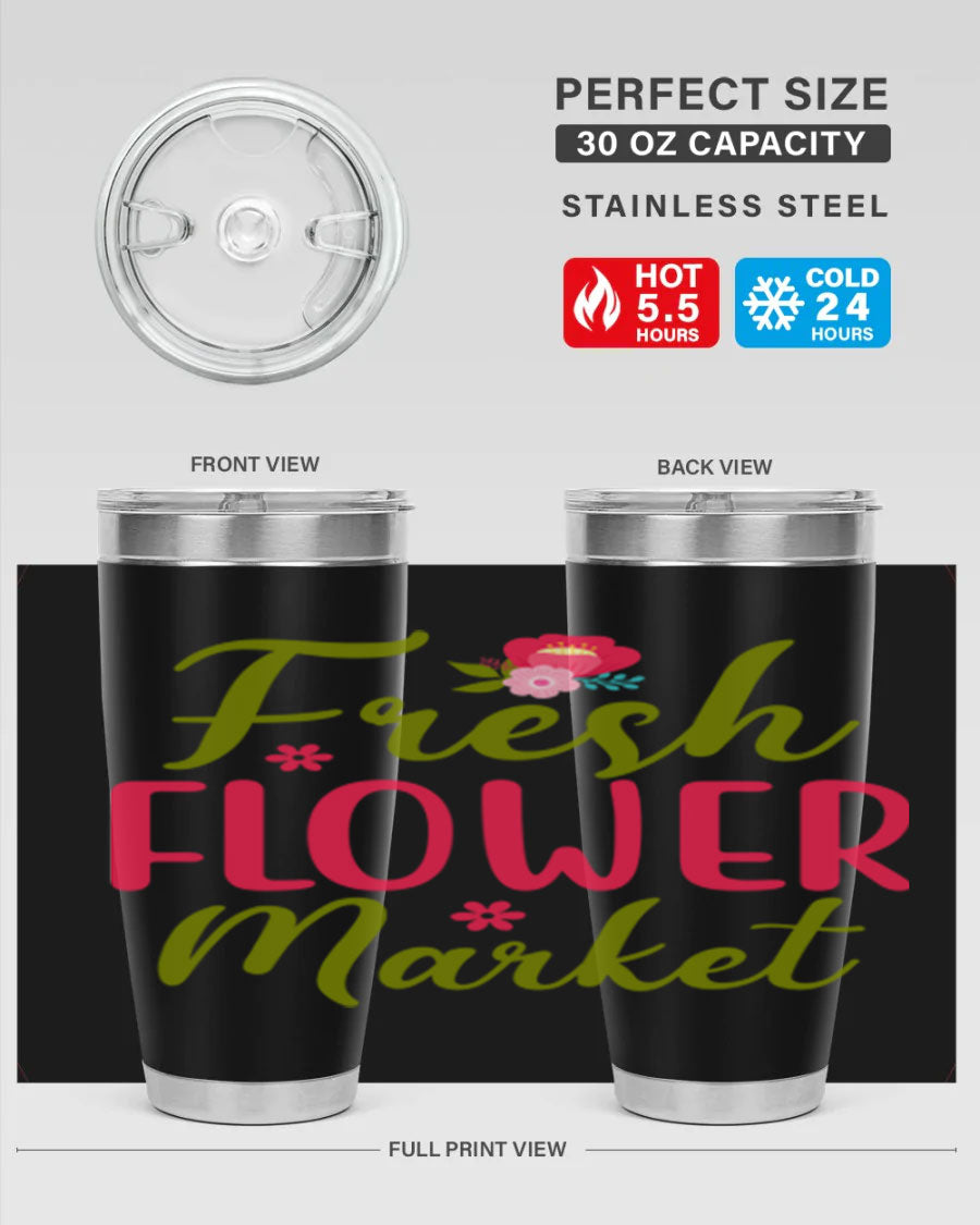 Fresh Flower Market 144# Spring Tumbler in vibrant floral design, showcasing double wall vacuum stainless steel construction.