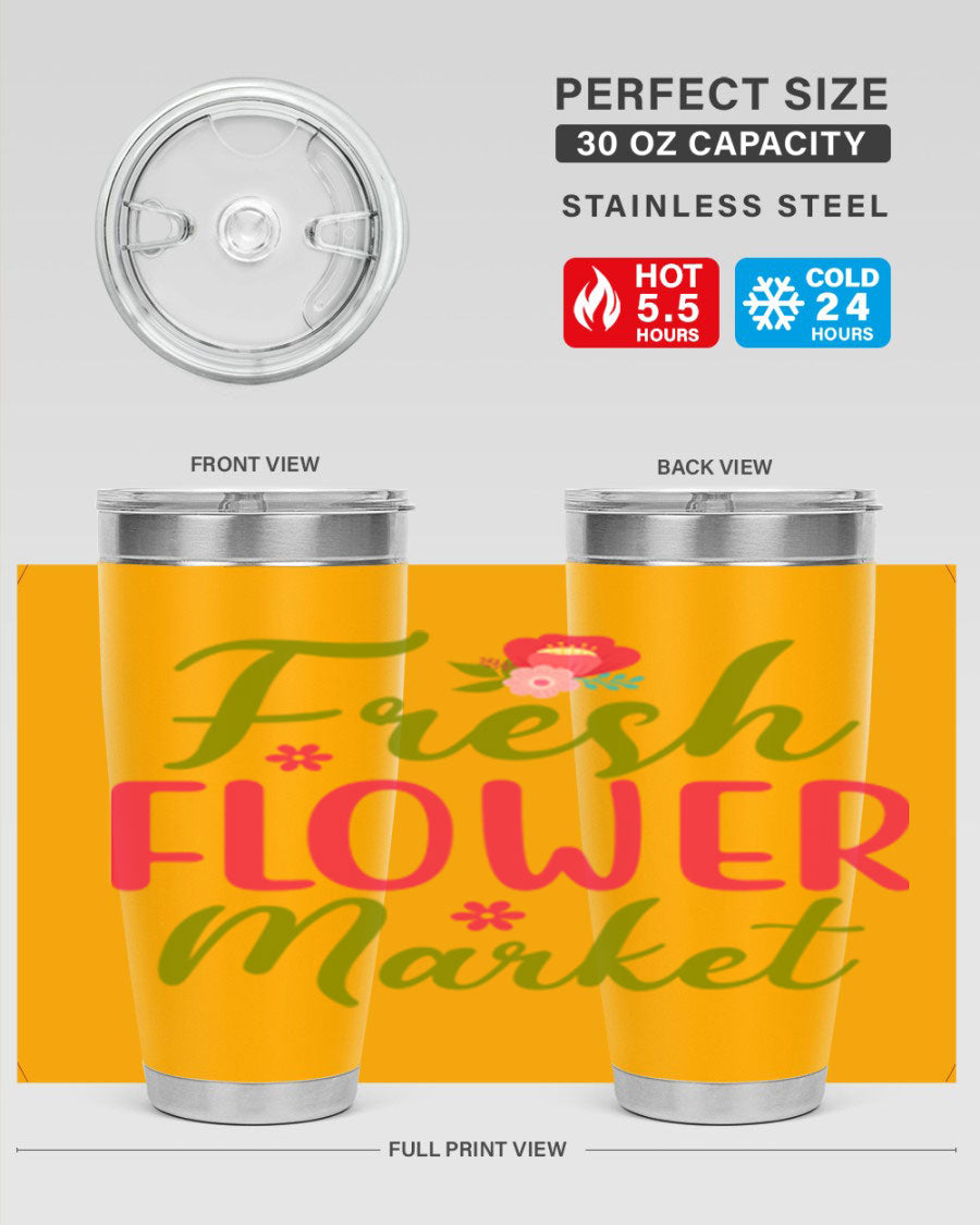 Fresh Flower Market 144# Spring Tumbler in vibrant floral design, showcasing double wall vacuum stainless steel construction.
