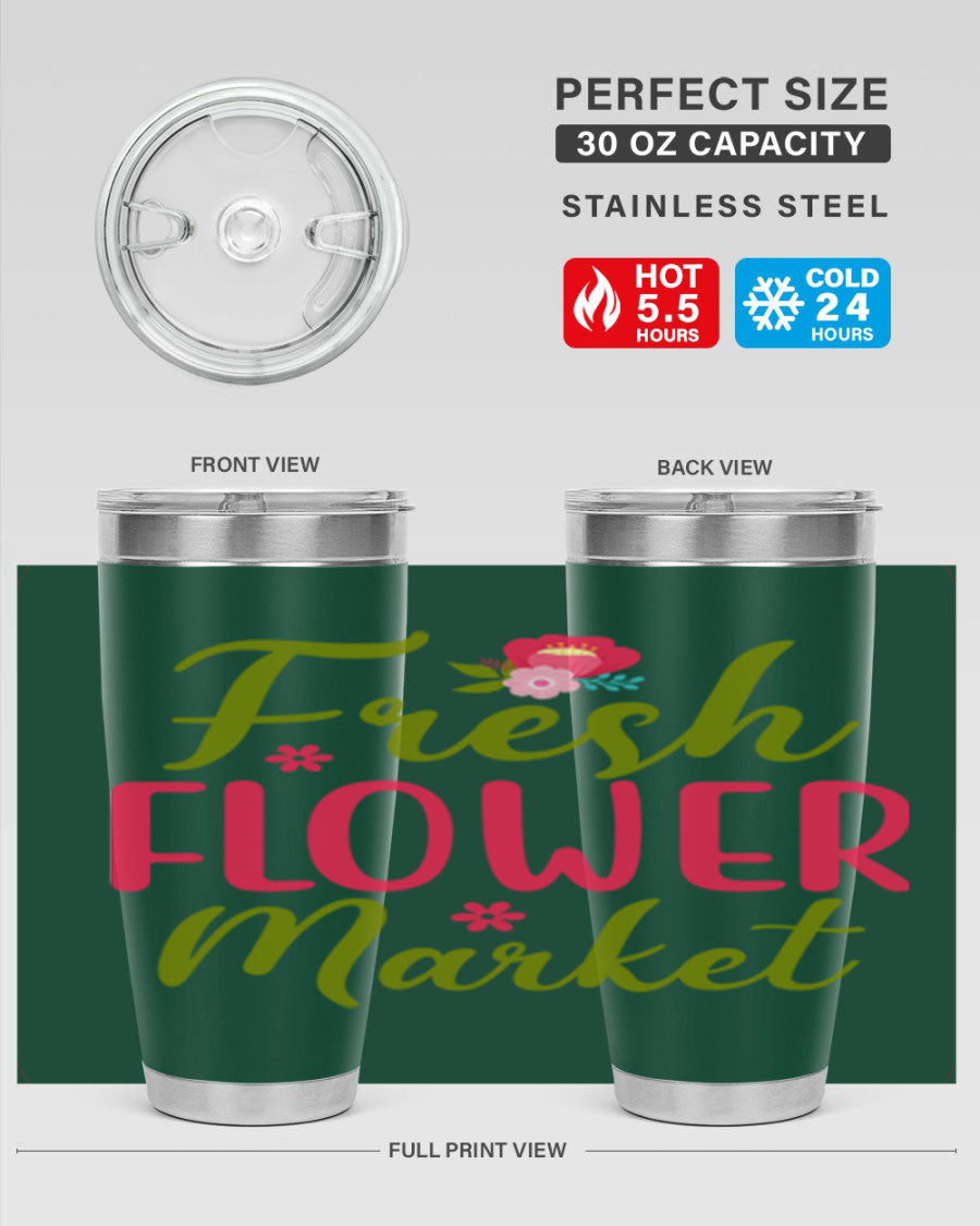 Fresh Flower Market 144# Spring Tumbler in vibrant floral design, showcasing double wall vacuum stainless steel construction.