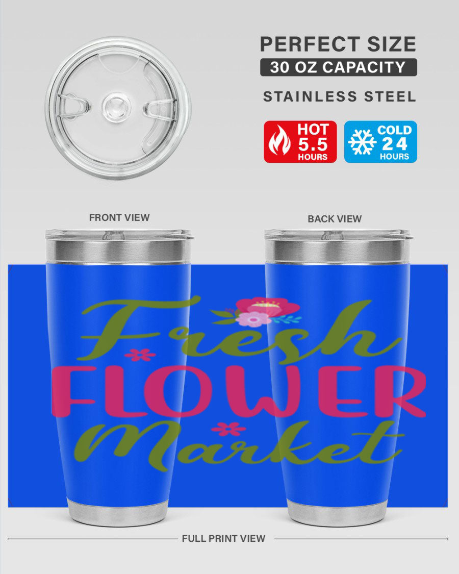Fresh Flower Market 144# Spring Tumbler in vibrant floral design, showcasing double wall vacuum stainless steel construction.