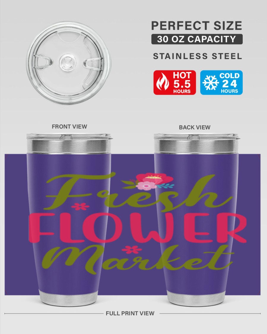 Fresh Flower Market 144# Spring Tumbler in vibrant floral design, showcasing double wall vacuum stainless steel construction.