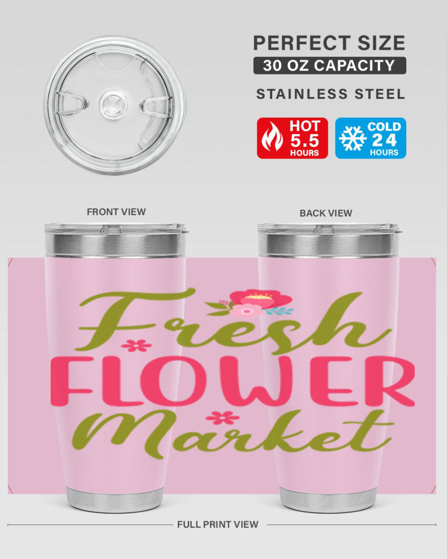 Fresh Flower Market 144# Spring Tumbler in vibrant floral design, showcasing double wall vacuum stainless steel construction.